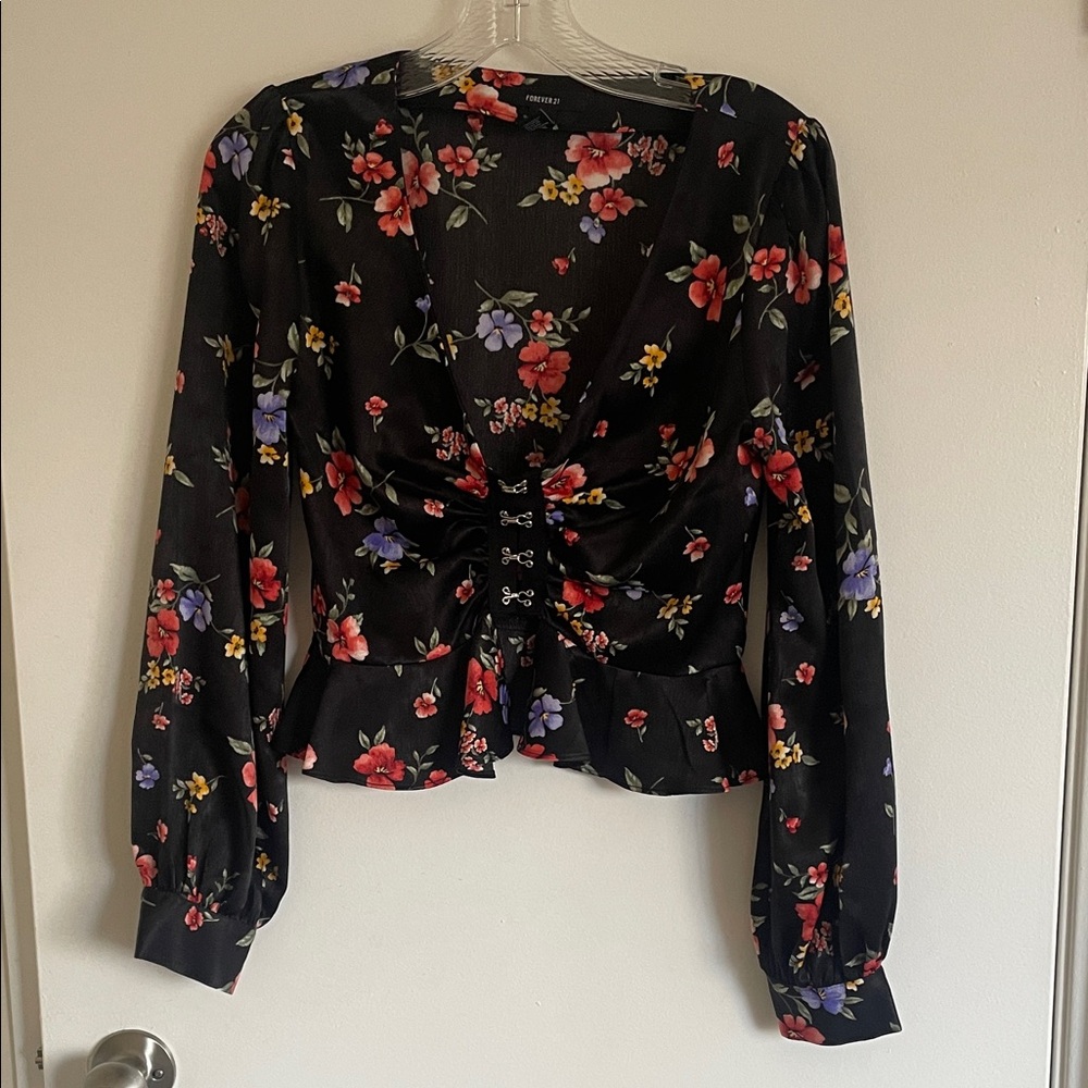Peplum Black Floral Blouse - Picture 1 of 4